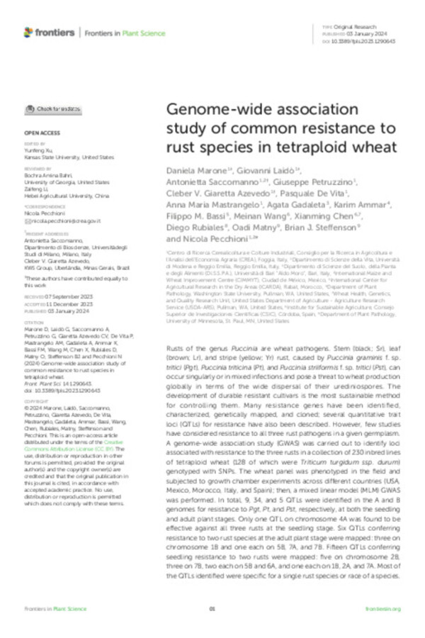 Genome-wide association study of common resistance to rust species in tetraploid wheat Genome-wide association study of common resistance to rust species in tetraploid wheat