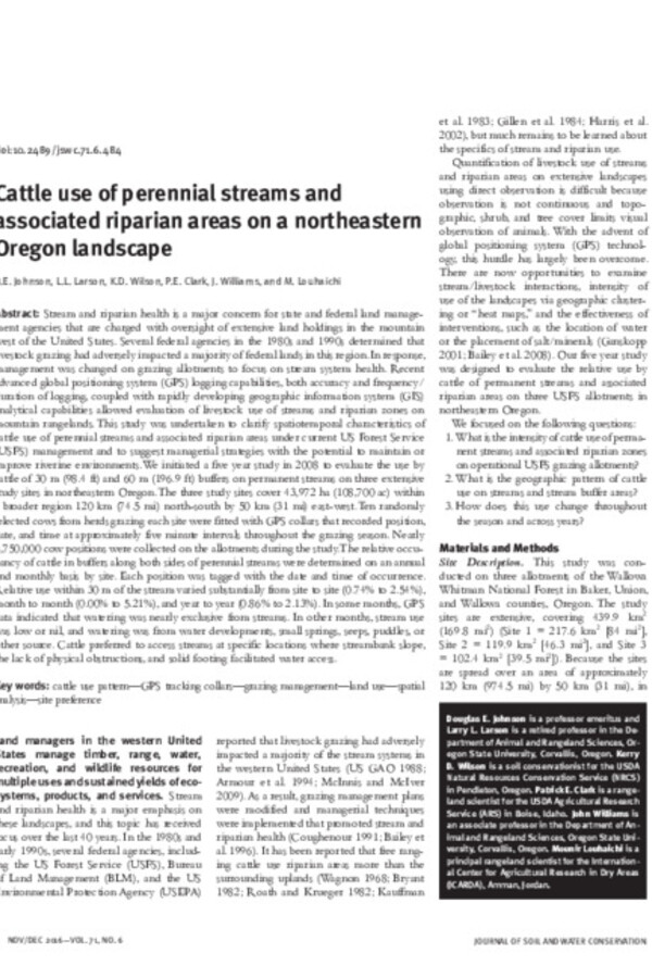 Cattle use of perennial streams and associated riparian areas on a northeastern Oregon landscape Cattle use of perennial streams and associated riparian areas on a northeastern Oregon landscape