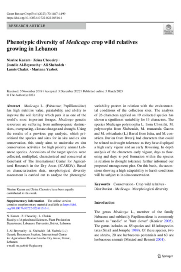 Phenotypic diversity of Medicago crop wild relatives growing in Lebanon