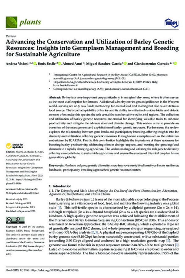Advancing the Conservation and Utilization of Barley Genetic Resources: Insights into Germplasm Management and Breeding for Sustainable Agriculture