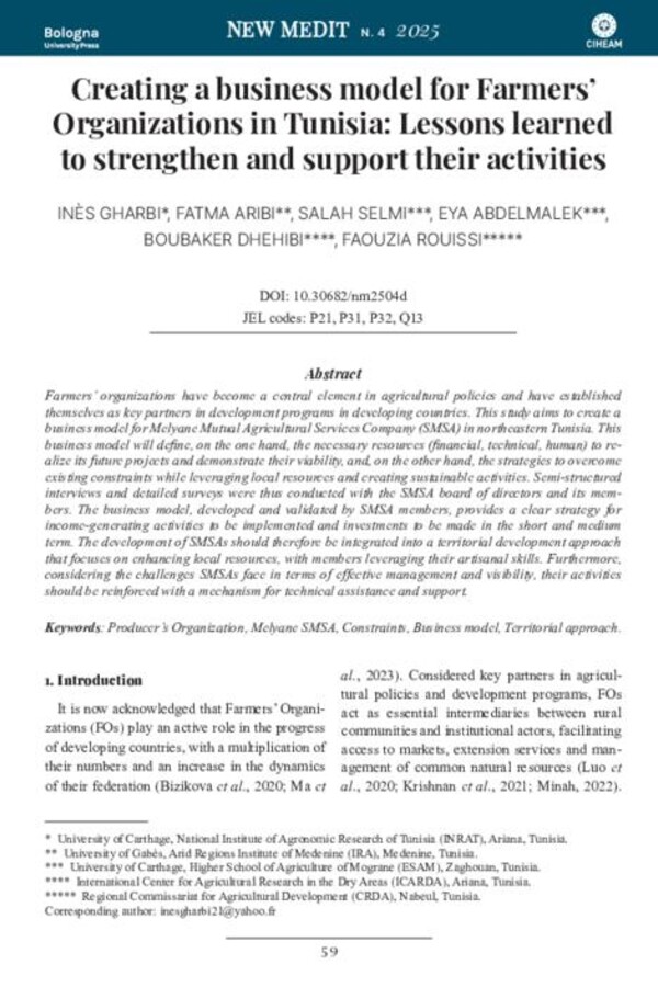 Creating a business model for Farmers’ Organizations in Tunisia: Lessons learned to strengthen and support their activities