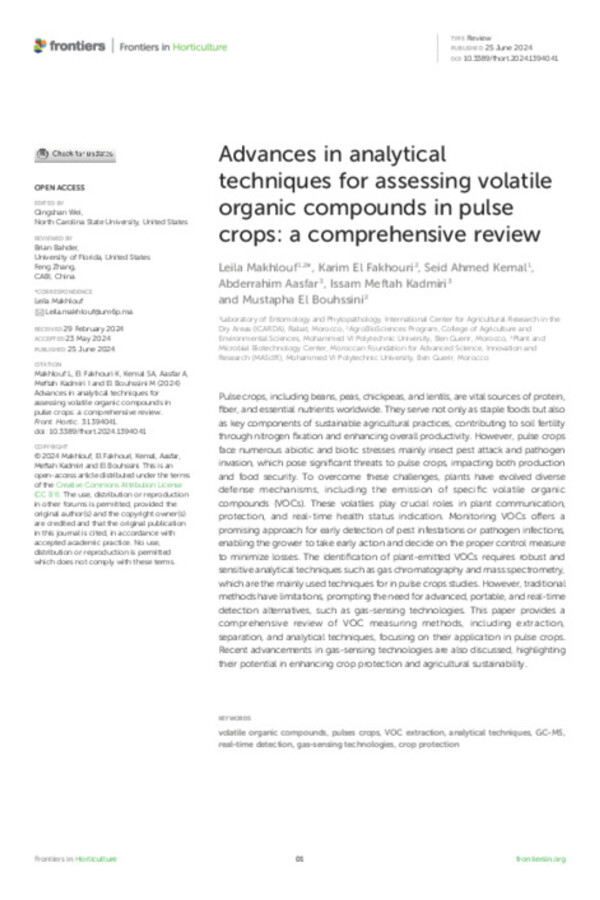 Advances in analytical techniques for assessing volatile organic compounds in pulse crops: a comprehensive review Advances in analytical techniques for assessing volatile organic compounds in pulse crops: a comprehensive review