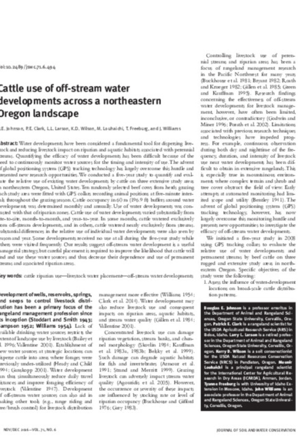 Cattle use of off-stream water developments across a northeastern Oregon landscape Cattle use of off-stream water developments across a northeastern Oregon landscape