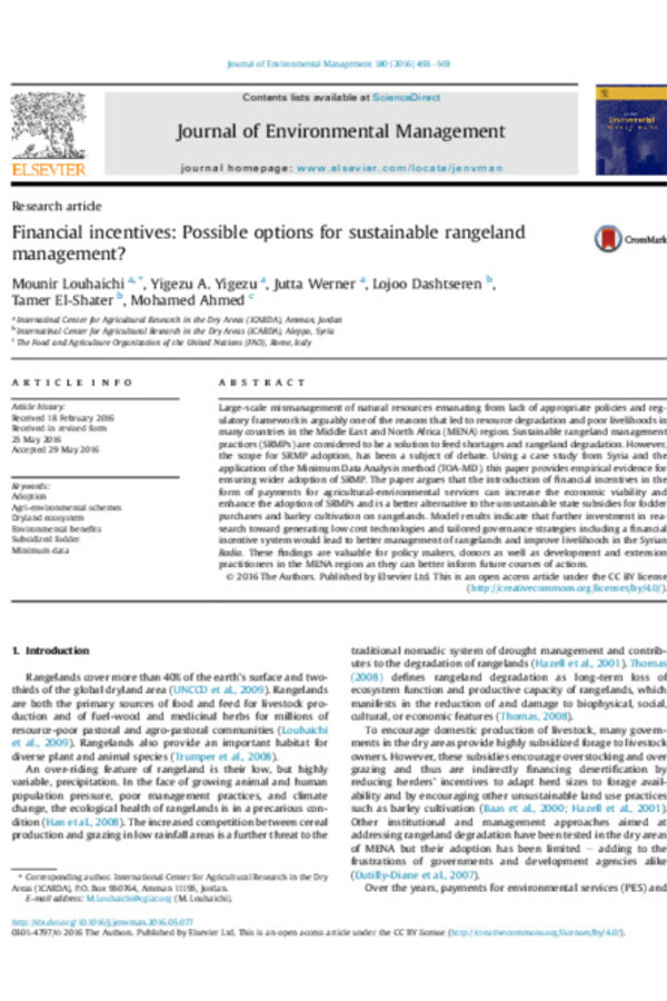 Financial incentives: Possible options for sustainable rangeland management? Financial incentives: Possible options for sustainable rangeland management?