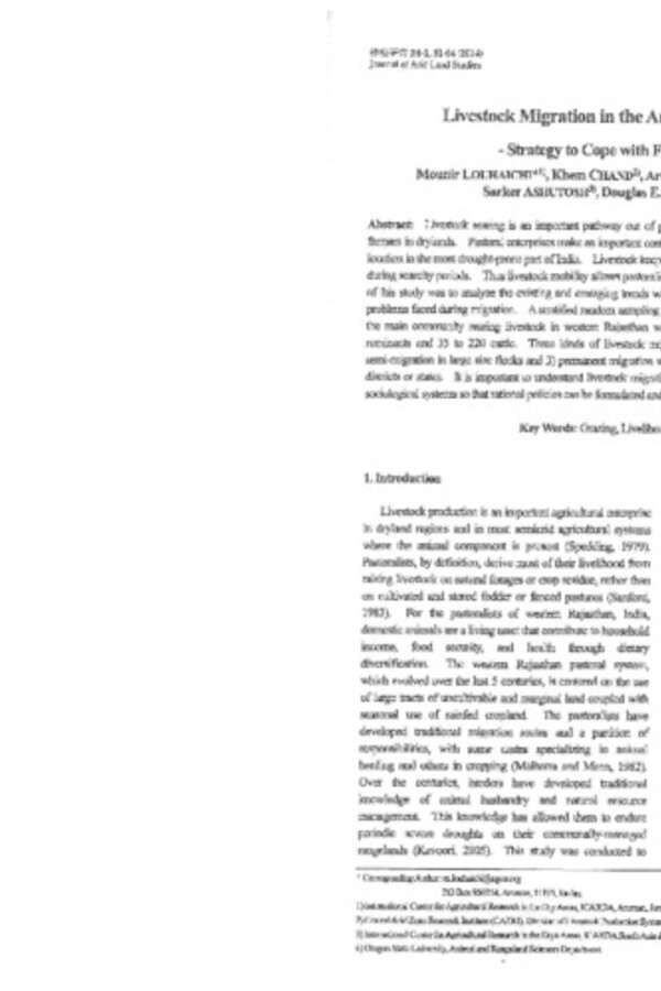 Livestock Migration in the Arid Region of Rajasthan (India) - Strategy to Cope with Fodder and Water Scarcity - Livestock Migration in the Arid Region of Rajasthan (India) - Strategy to Cope with Fodder and Water Scarcity -