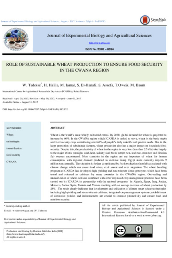Role of Sustainable Wheat Production to Ensure Food Security in the CWANA region Role of Sustainable Wheat Production to Ensure Food Security in the CWANA region