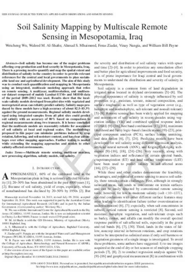 Soil Salinity Mapping by Multiscale Remote Sensing in Mesopotamia, Iraq Soil Salinity Mapping by Multiscale Remote Sensing in Mesopotamia, Iraq