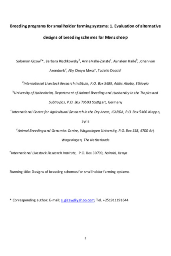 Breeding programs for smallholder sheep farming systems: I. Evaluation of alternative designs of breeding schemes