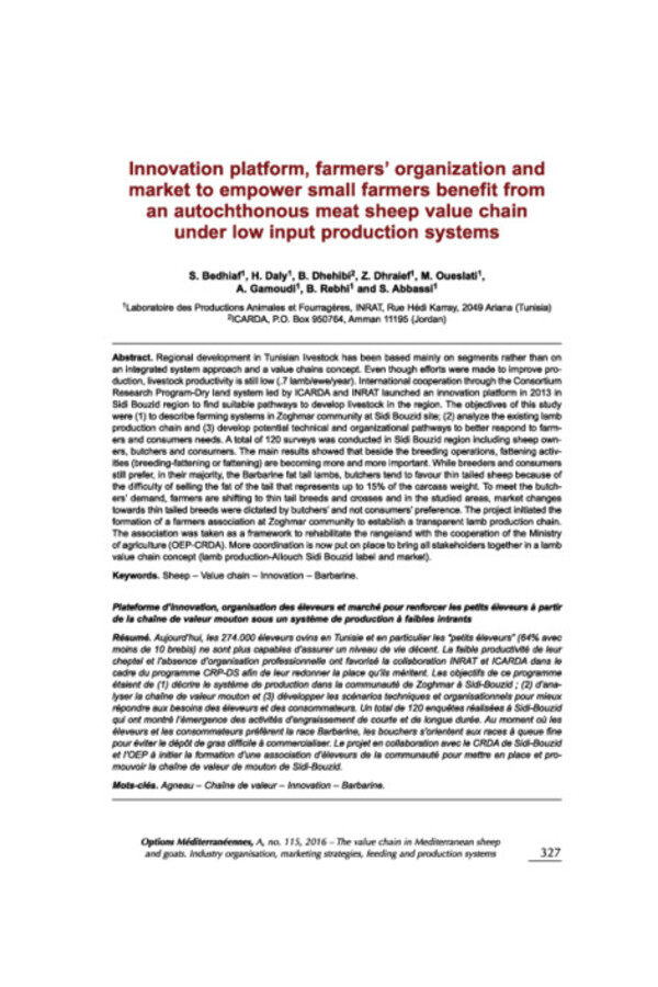 Innovation Platform, Farmers’ Organizations, and Market to Empower Small Farmers Benefit from an Autochthonous Meat Sheep Value Chain Under Low Input Production Systems