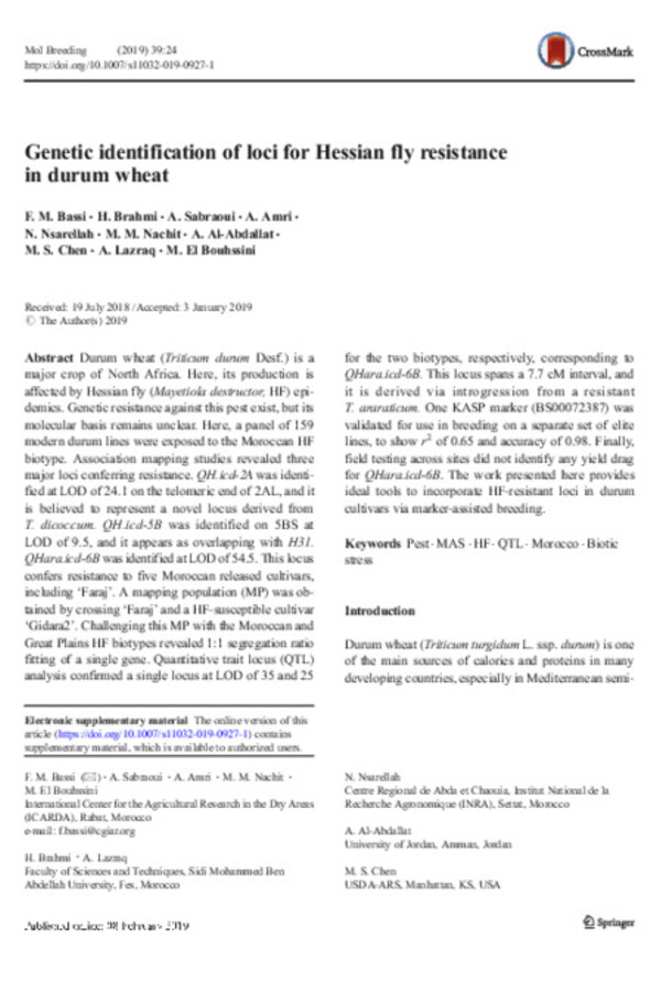 Genetic identification of loci for Hessian fly resistance in durum wheat Genetic identification of loci for Hessian fly resistance in durum wheat