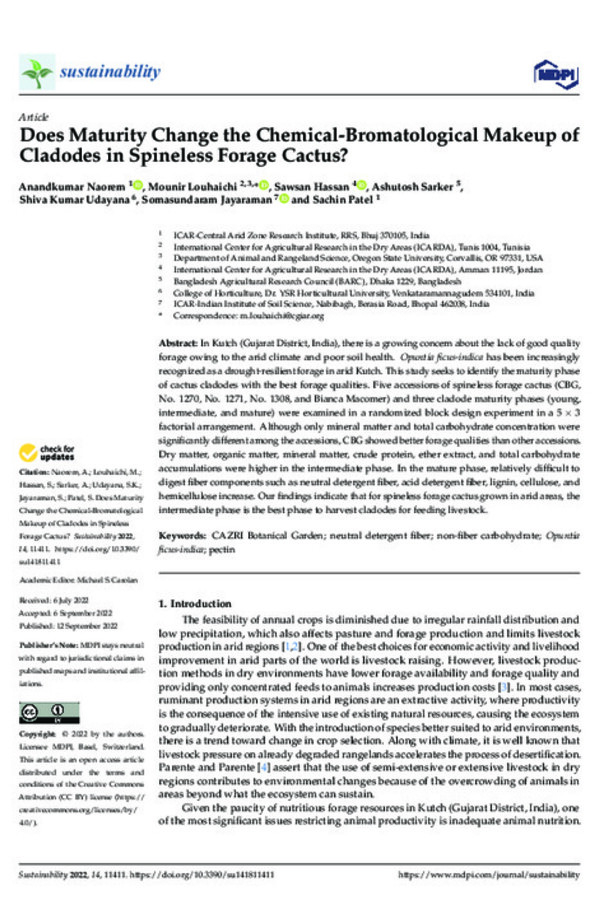 Does Maturity Change the Chemical-Bromatological Makeup of Cladodes in Spineless Forage Cactus? Does Maturity Change the Chemical-Bromatological Makeup of Cladodes in Spineless Forage Cactus?