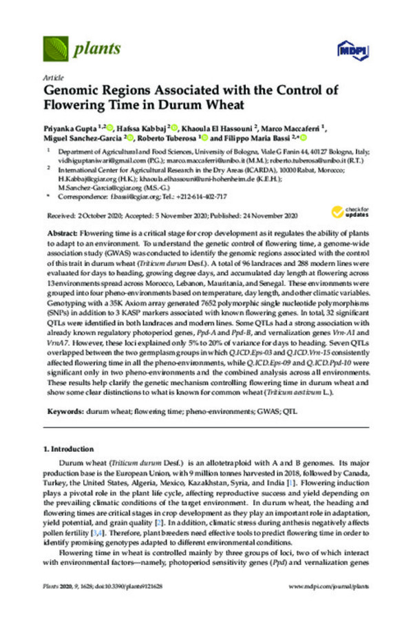 Genomic Regions Associated with the Control of Flowering Time in Durum Wheat