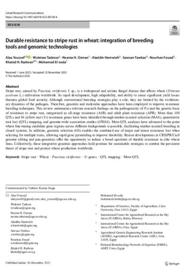 Durable resistance to stripe rust in wheat: integration of breeding tools and genomic technologies