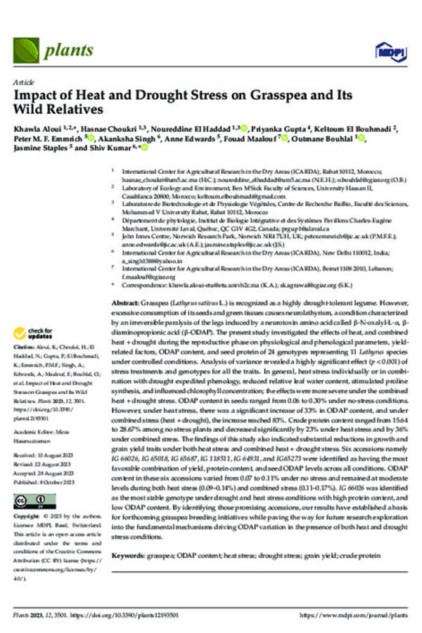 Impact of Heat and Drought Stress on Grasspea and Its Wild Relatives Impact of Heat and Drought Stress on Grasspea and Its Wild Relatives