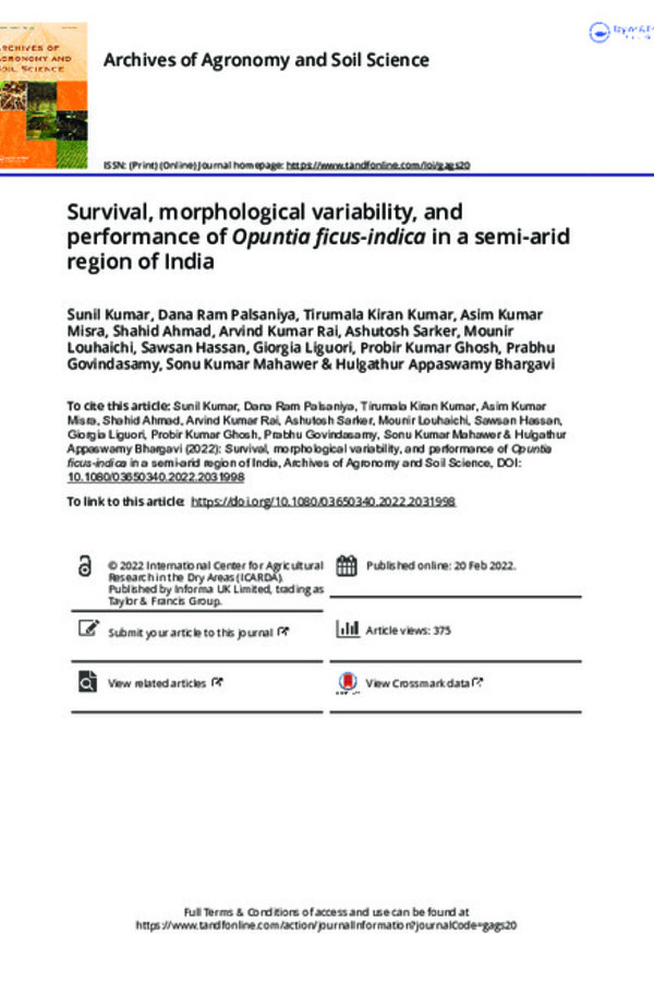 Survival, morphological variability, and performance of Opuntia ficus-indica in a semi-arid region of India Survival, morphological variability, and performance of Opuntia ficus-indica in a semi-arid region of India