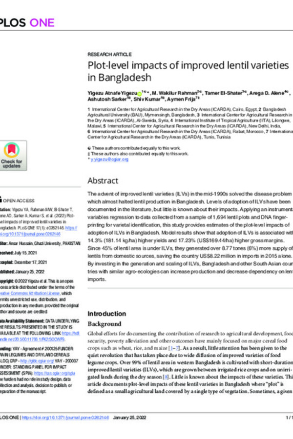 Plot-level impacts of improved lentil varieties in Bangladesh