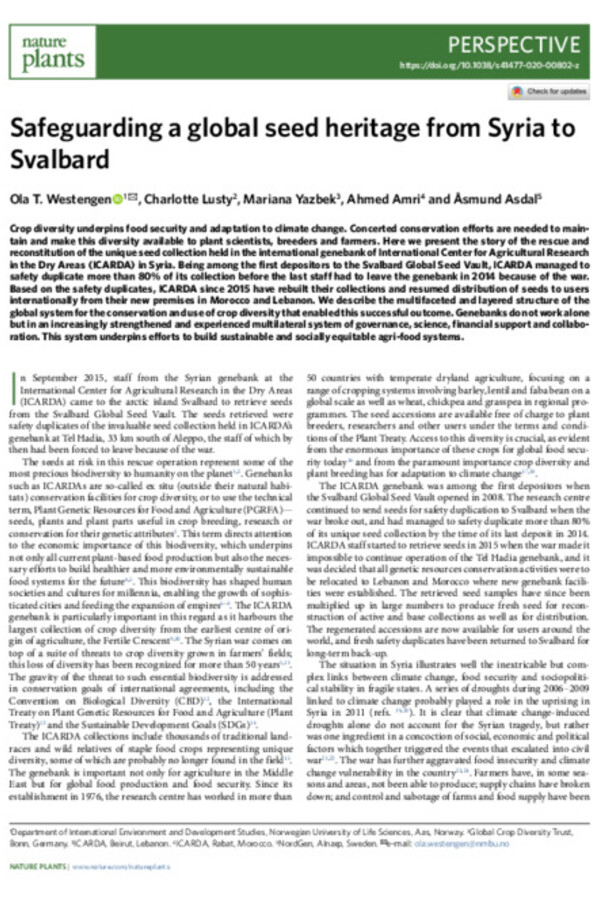 Safeguarding a global seed heritage from Syria to Svalbard