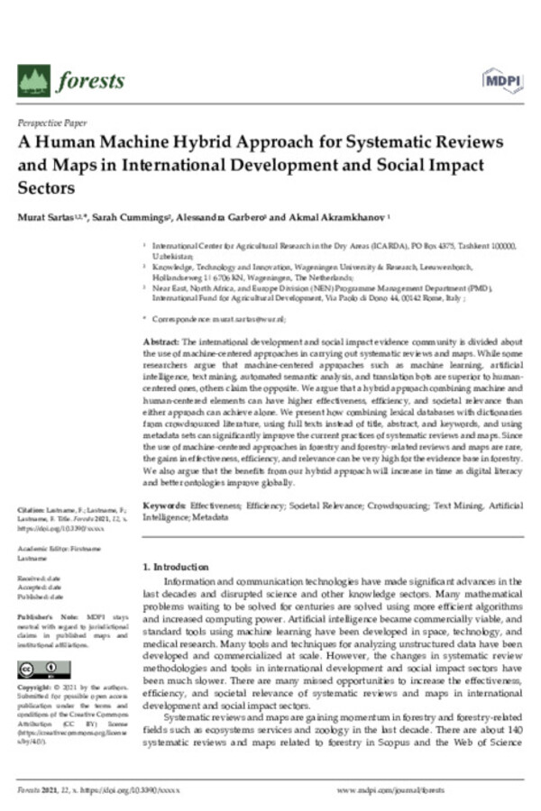 A Human Machine Hybrid Approach for Systematic Reviews and Maps in International Development and Social Impact Sectors