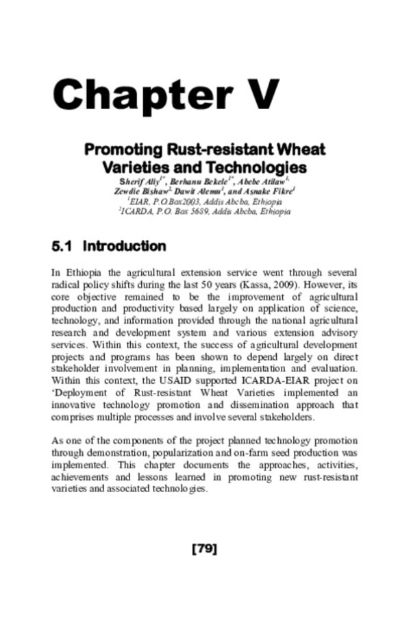 Promoting Rust-resistant Wheat Varieties and Technologies through Partnership Promoting Rust-resistant Wheat Varieties and Technologies through Partnership
