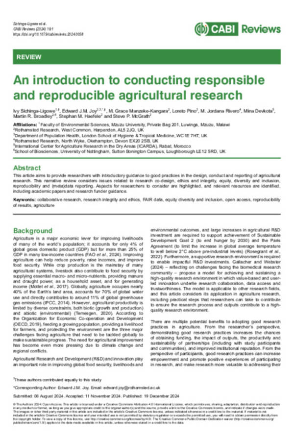 An introduction to conducting responsible and reproducible agricultural research