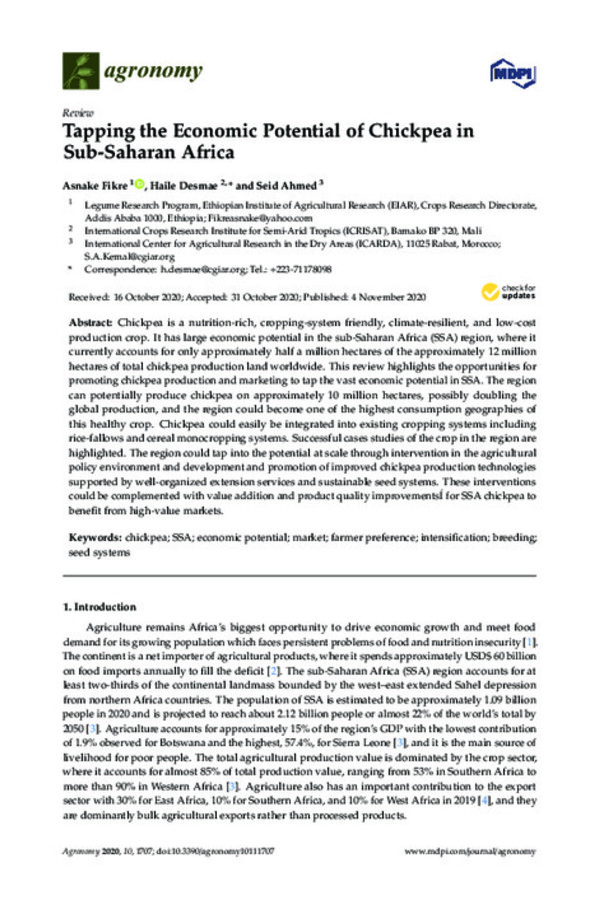Tapping the Economic Potential of Chickpea in Sub-Saharan Africa