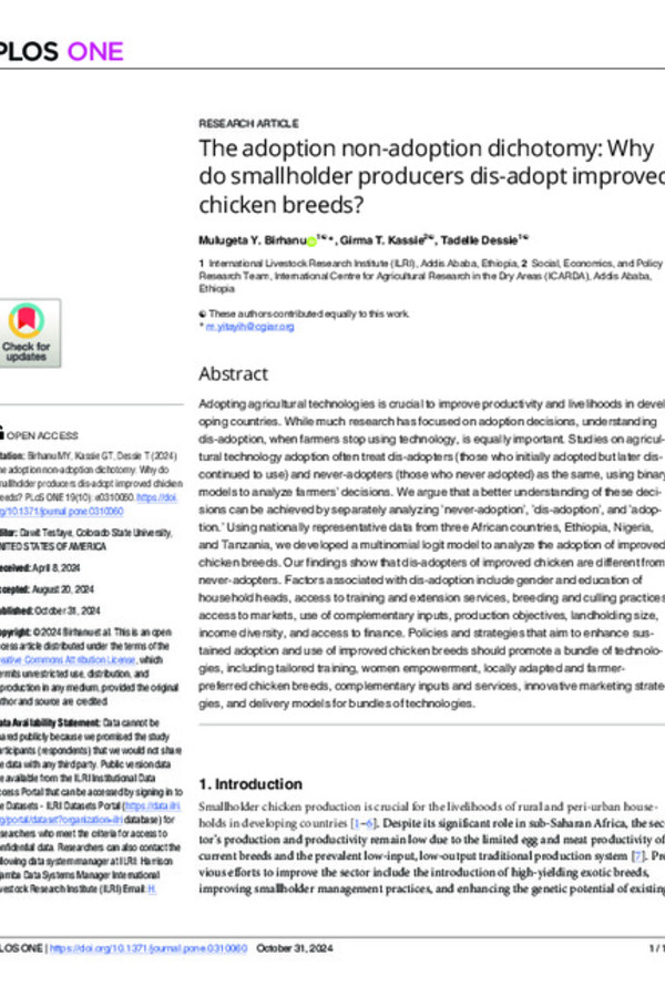 The adoption non-adoption dichotomy: Why do smallholder producers dis-adopt improved chicken breeds? The adoption non-adoption dichotomy: Why do smallholder producers dis-adopt improved chicken breeds?