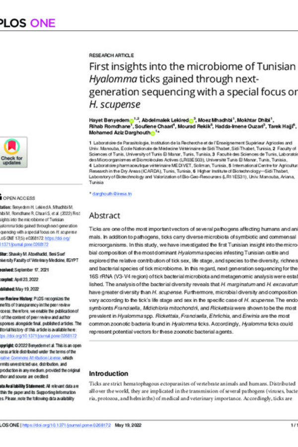 First insights into the microbiome of Tunisian Hyalomma ticks gained through nextgeneration sequencing with a special focus on H. scupense