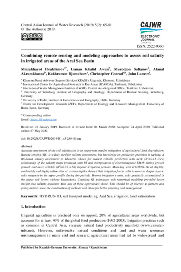 Combining remote sensing and modeling approaches to assess soil salinity in irrigated areas of the Aral Sea Basin