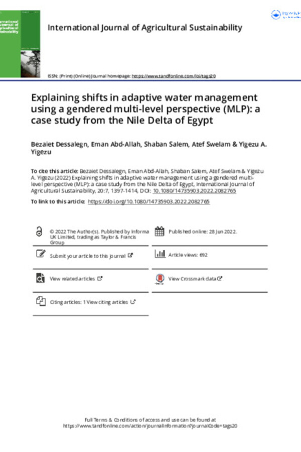 Explaining shifts in adaptive water management using a gendered multi-level perspective (MLP): a case study from the Nile Delta of Egypt