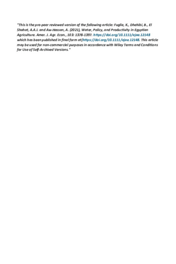Water, Policy, and Productivity in Egyptian Agriculture