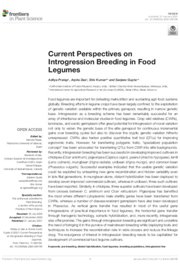 Current Perspectives on Introgression Breeding in Food Legumes