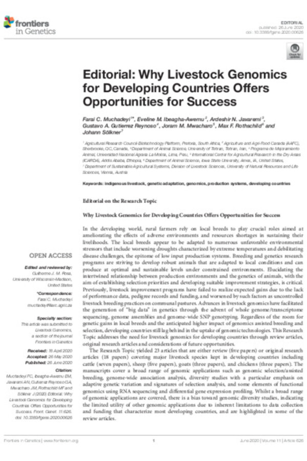 Editorial: Why Livestock Genomics for Developing Countries Offers Opportunities for Success