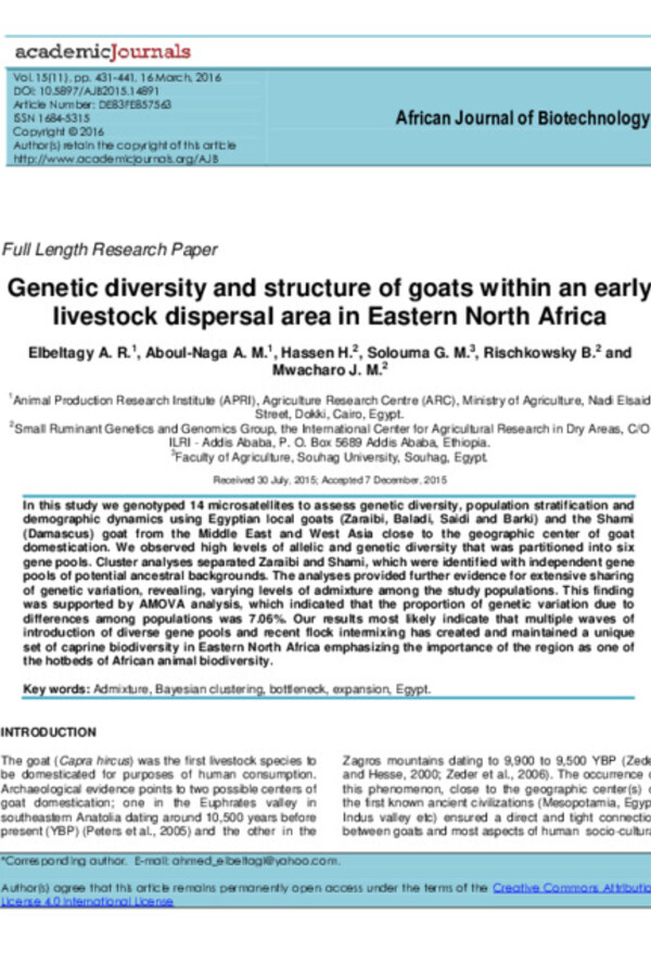 Genetic diversity and structure of goats within an early livestock dispersal area in Eastern North Africa
