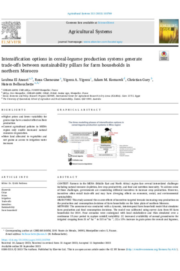 Intensification options in cereal-legume production systems generate trade-offs between sustainability pillars for farm households in northern Morocco