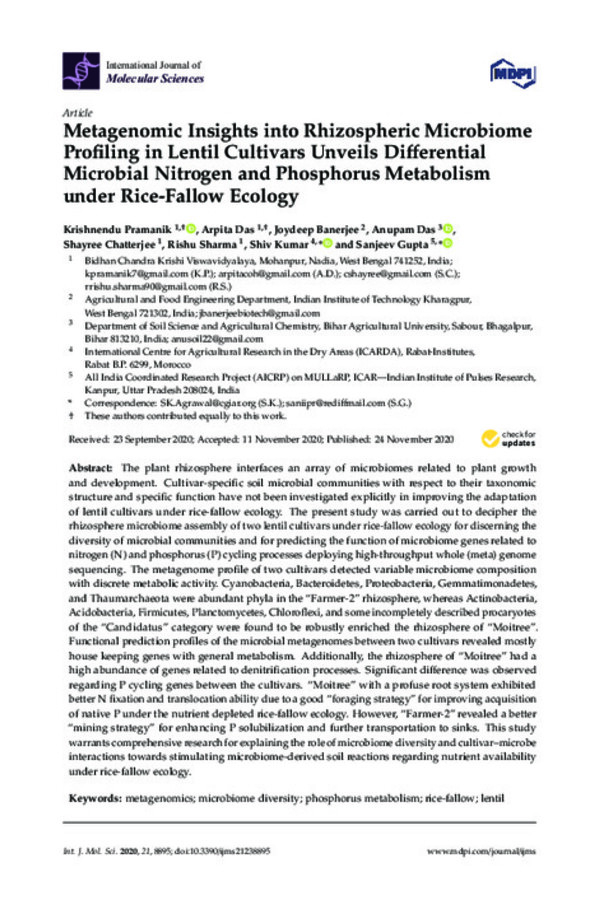 Metagenomic Insights into Rhizospheric Microbiome Profiling in Lentil Cultivars Unveils Differential Microbial Nitrogen and Phosphorus Metabolism under Rice-Fallow Ecology