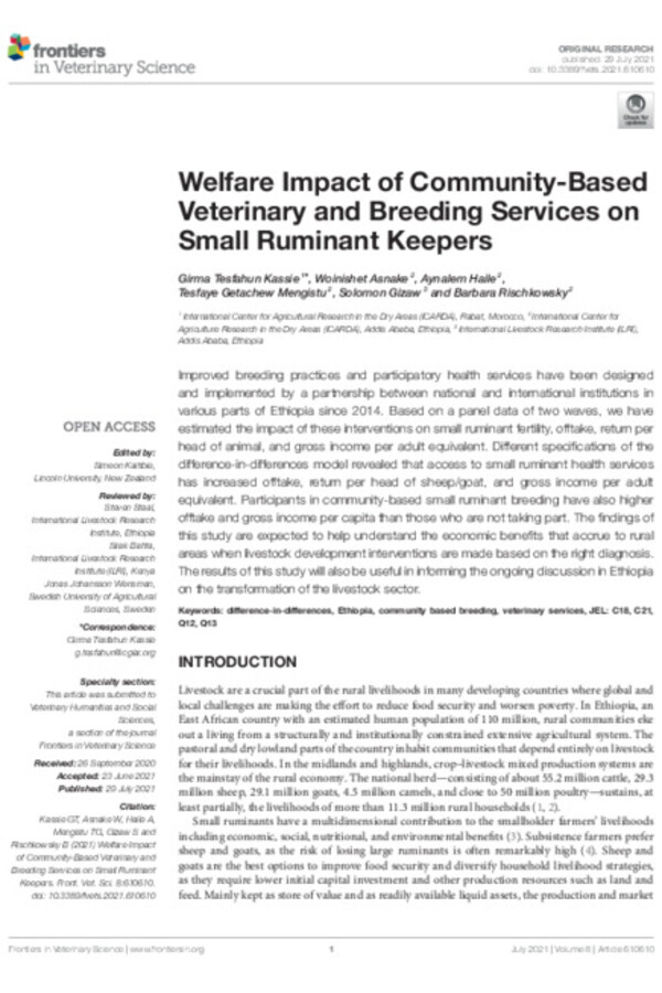 Welfare Impact of Community-Based Veterinary and Breeding Services on Small Ruminant Keepers