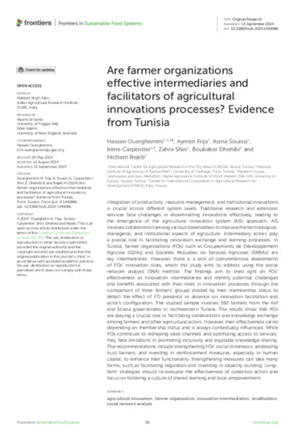 Are farmer organizations effective intermediaries and facilitators of agricultural innovations processes? Evidence from Tunisia