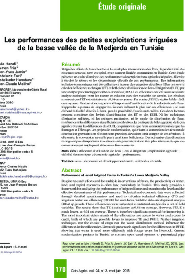 Les performances des petites exploitations irriguées de la basse vallée de la Medjerda en Tunisie Les performances des petites exploitations irriguées de la basse vallée de la Medjerda en Tunisie
