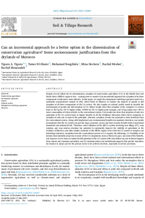 Can an incremental approach be a better option in the dissemination of conservation agriculture? Some socioeconomic justifications from the drylands of Morocco