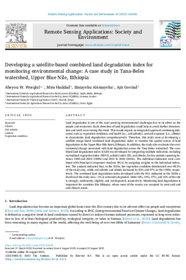 Developing a satellite-based combined land degradation index for monitoring environmental change: A case study in Tana-Beles watershed, Upper Blue Nile, Ethiopia