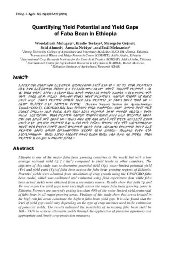 Quantifying Yield Potential and Yield Gaps of Faba Bean in Ethiopia Quantifying Yield Potential and Yield Gaps of Faba Bean in Ethiopia