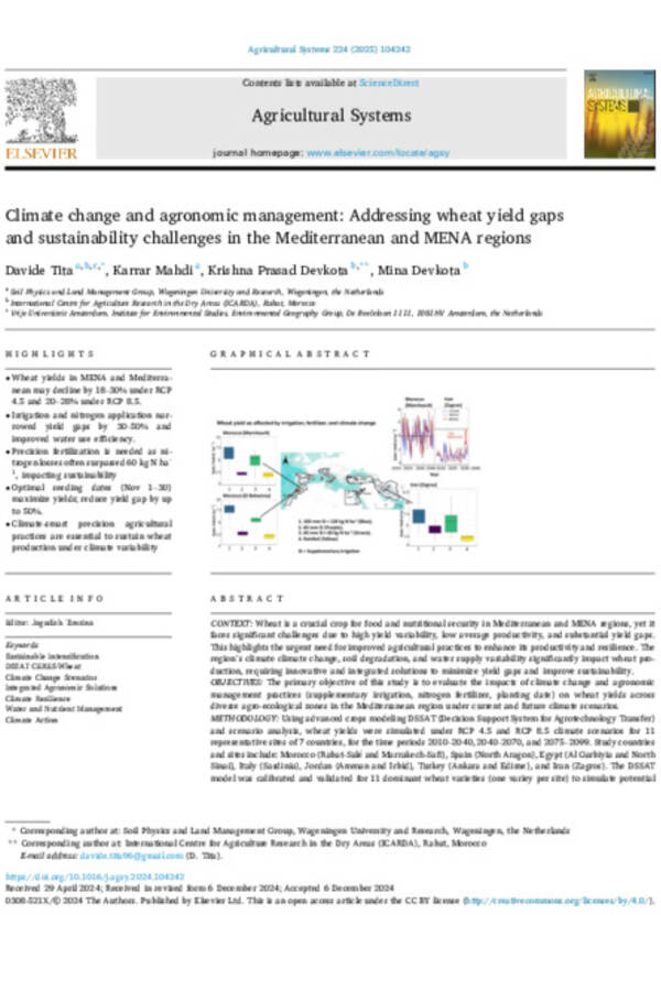 Climate change and agronomic management: Addressing wheat yield gaps and sustainability challenges in the Mediterranean and MENA regions