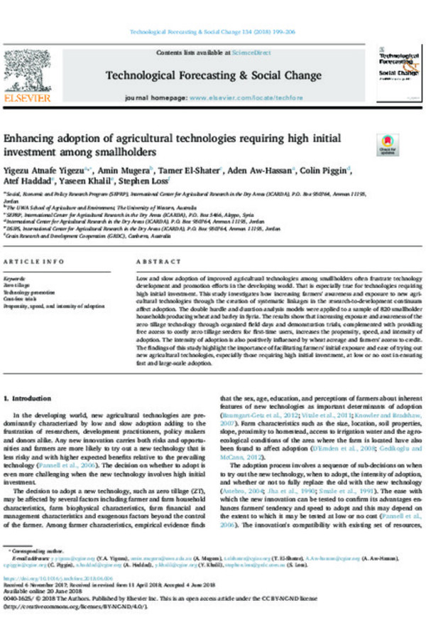 Enhancing adoption of agricultural technologies requiring high initial investment among smallholders