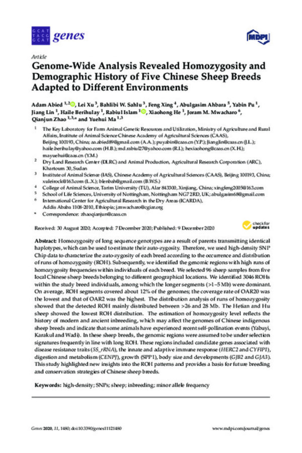 Genome-Wide Analysis Revealed Homozygosity and Demographic History of Five Chinese Sheep Breeds Adapted to Dierent Environments