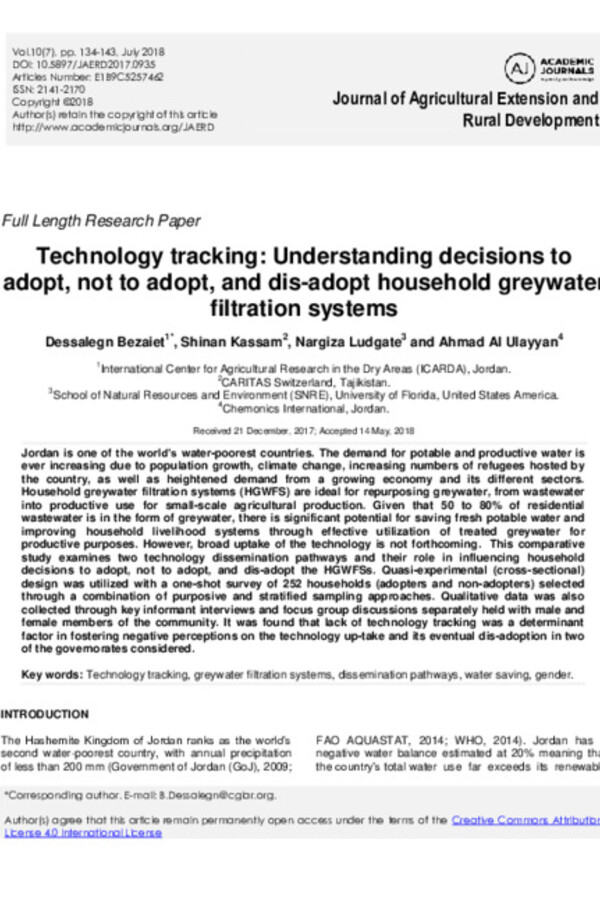 Technology tracking: Understanding decisions to adopt, not to adopt, and dis-adopt household greywater filtration systems 