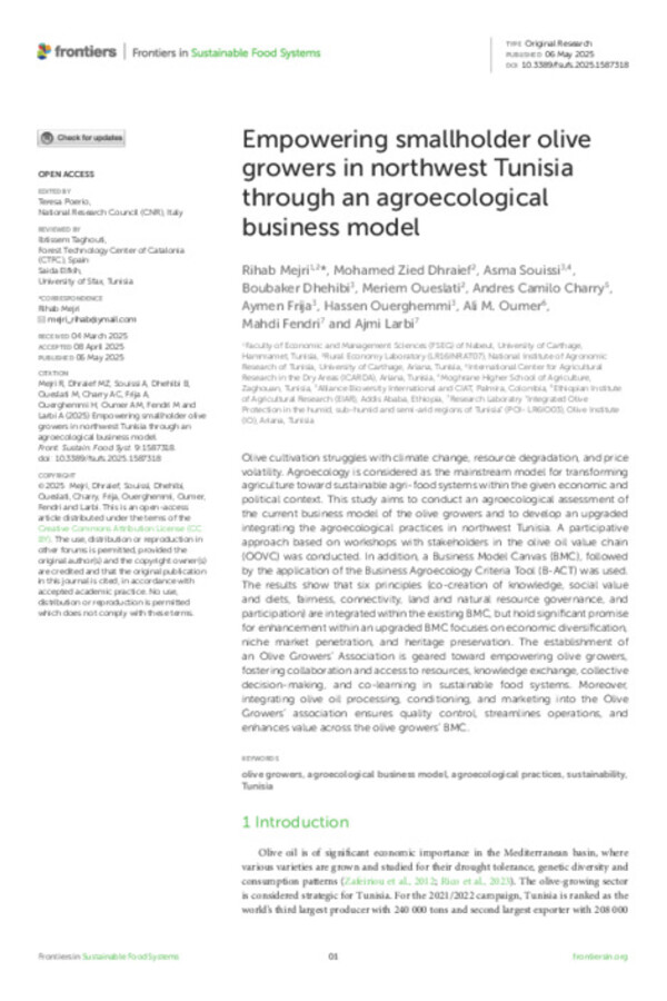 Empowering smallholder olive growers in northwest Tunisia through an agroecological business model