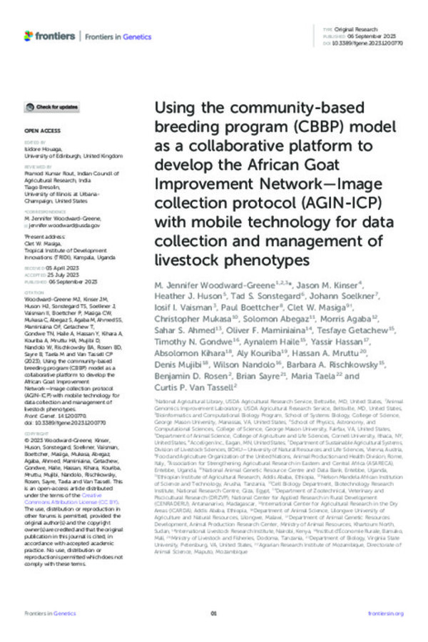 Using the community-based breeding program (CBBP) model as a collaborative platform to develop the African Goat Improvement Network—Image collection protocol (AGIN-ICP) with mobile technology for data collection and management of livestock phenotypes