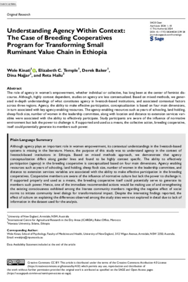 Understanding Agency Within Context: The Case of Breeding Cooperatives Program for Transforming Small Ruminant Value Chain in Ethiopia