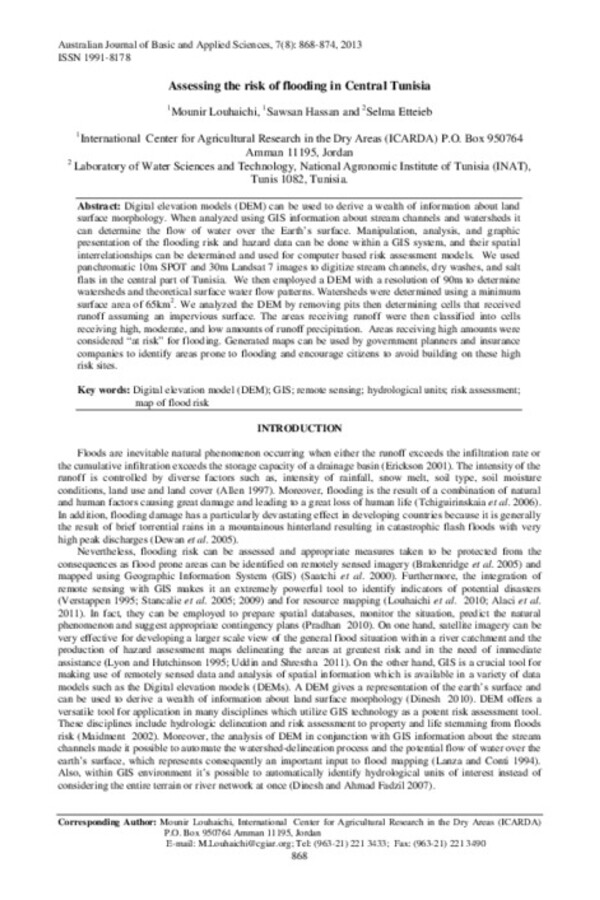 Assessing the risk of flooding in Central Tunisia