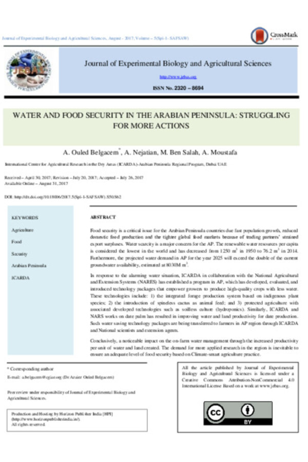 Water and Food Security in the Arabian Peninsula: Struggling for more actions Water and Food Security in the Arabian Peninsula: Struggling for more actions